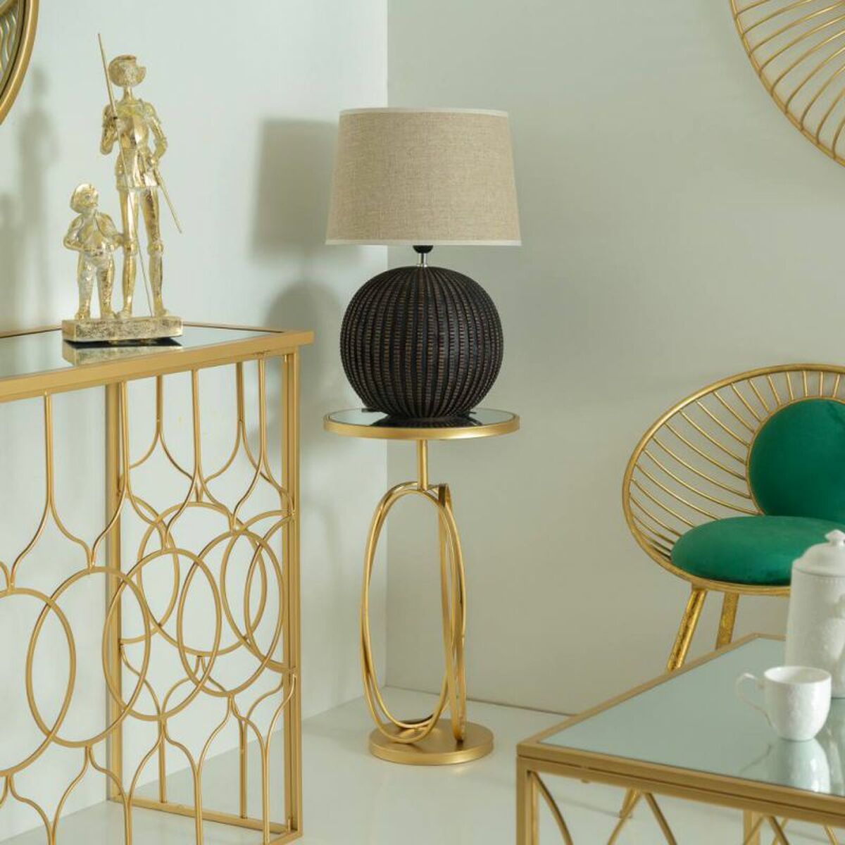 Side table Alexandra House Living Gold Glass MDF Wood 35 x 61 x 35 cm