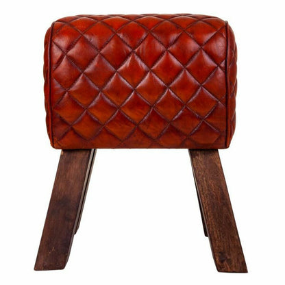 Stool Alexandra House Living Brown Leather Mango wood 51 x 30 x 41 cm