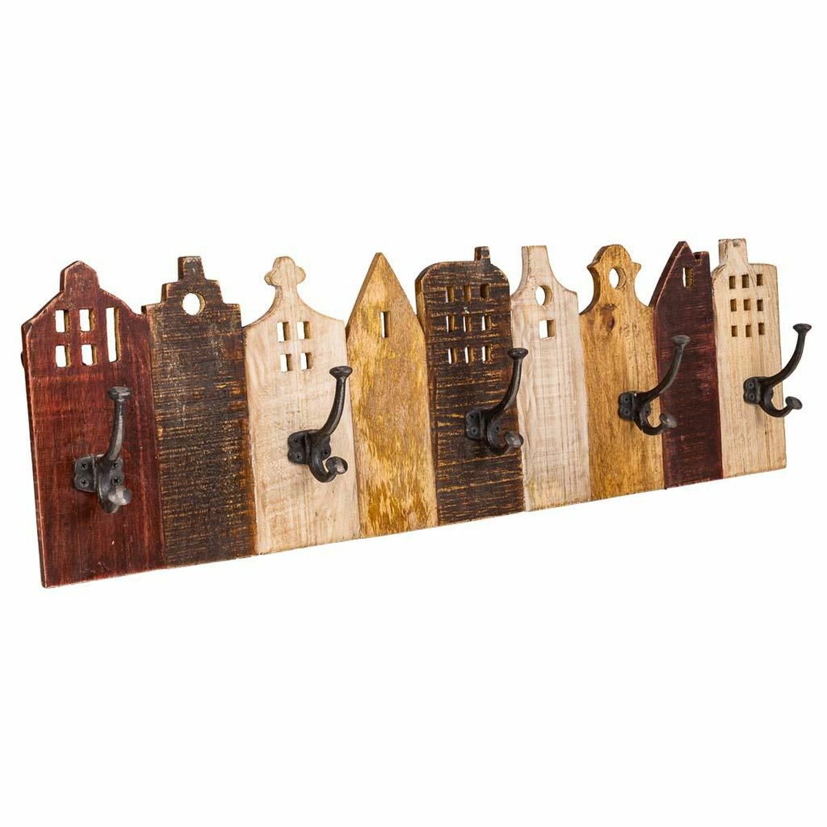 Wall mounted coat hanger Alexandra House Living Iron Mango wood Houses 10 x 25 x 81 cm