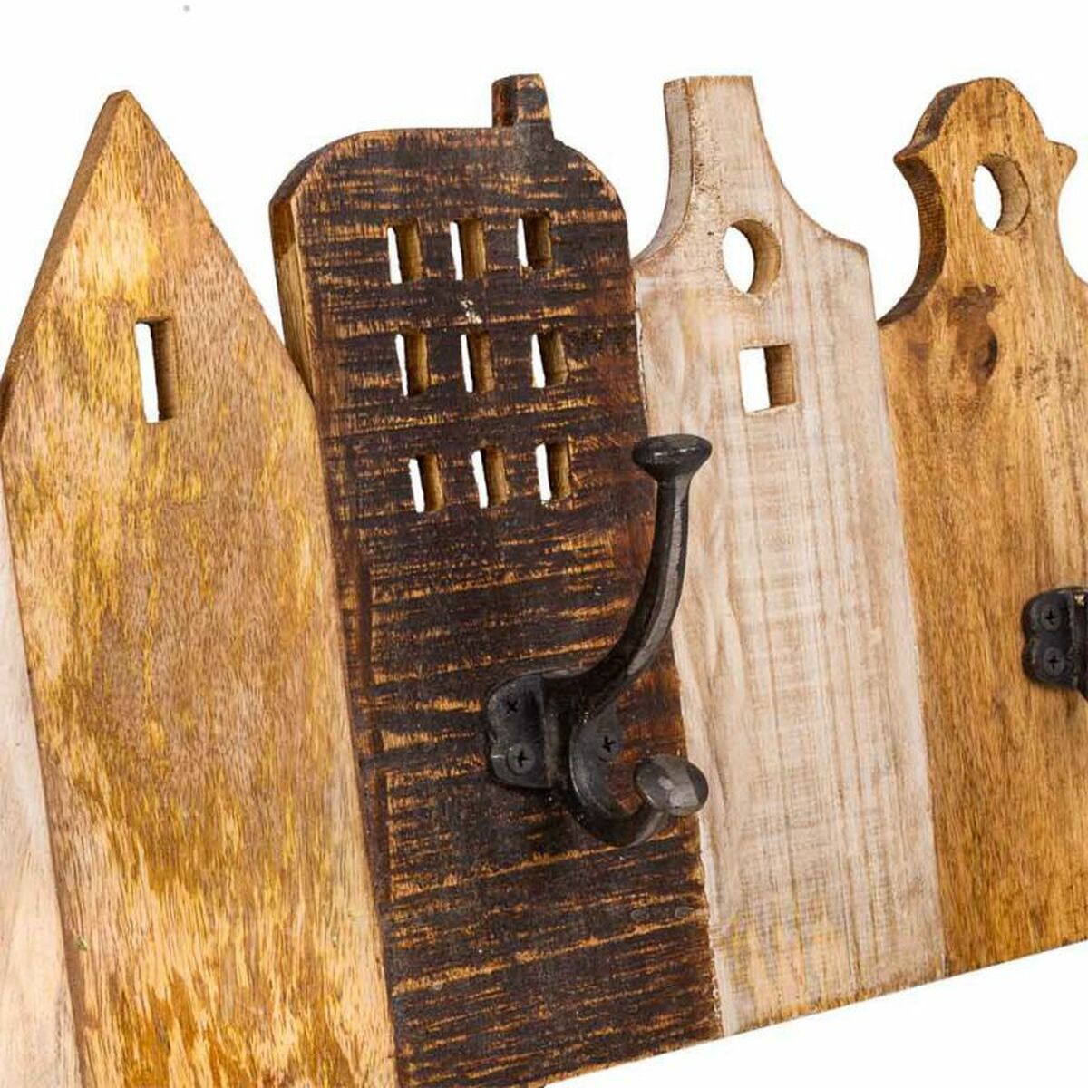 Wall mounted coat hanger Alexandra House Living Iron Mango wood Houses 10 x 25 x 81 cm