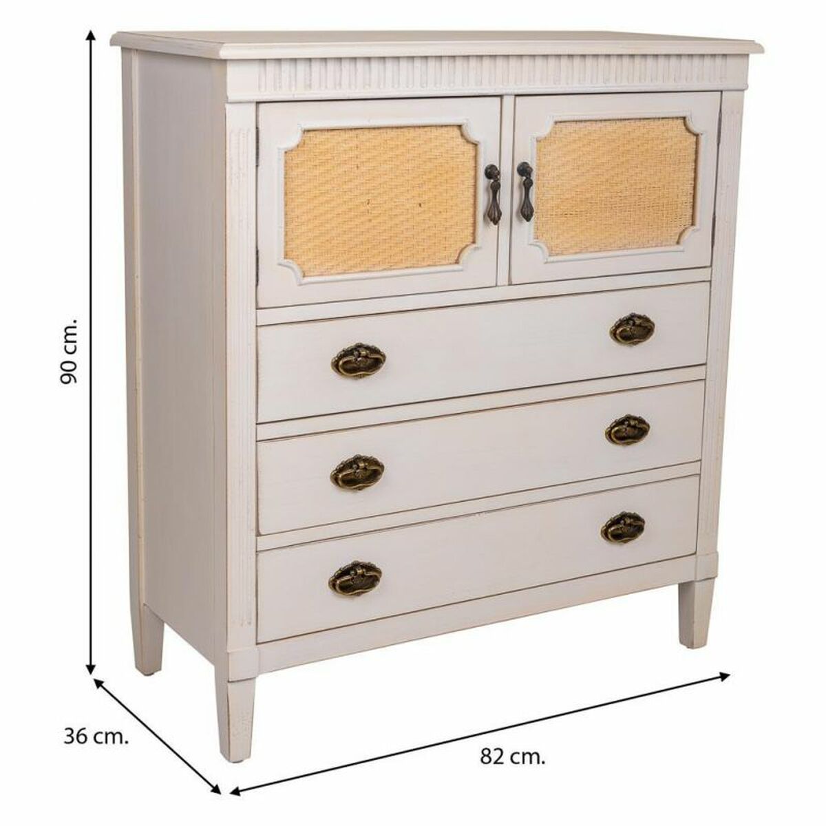 Chest of drawers Alexandra House Living White Rattan Fir wood MDF Wood 36 x 90 x 82 cm