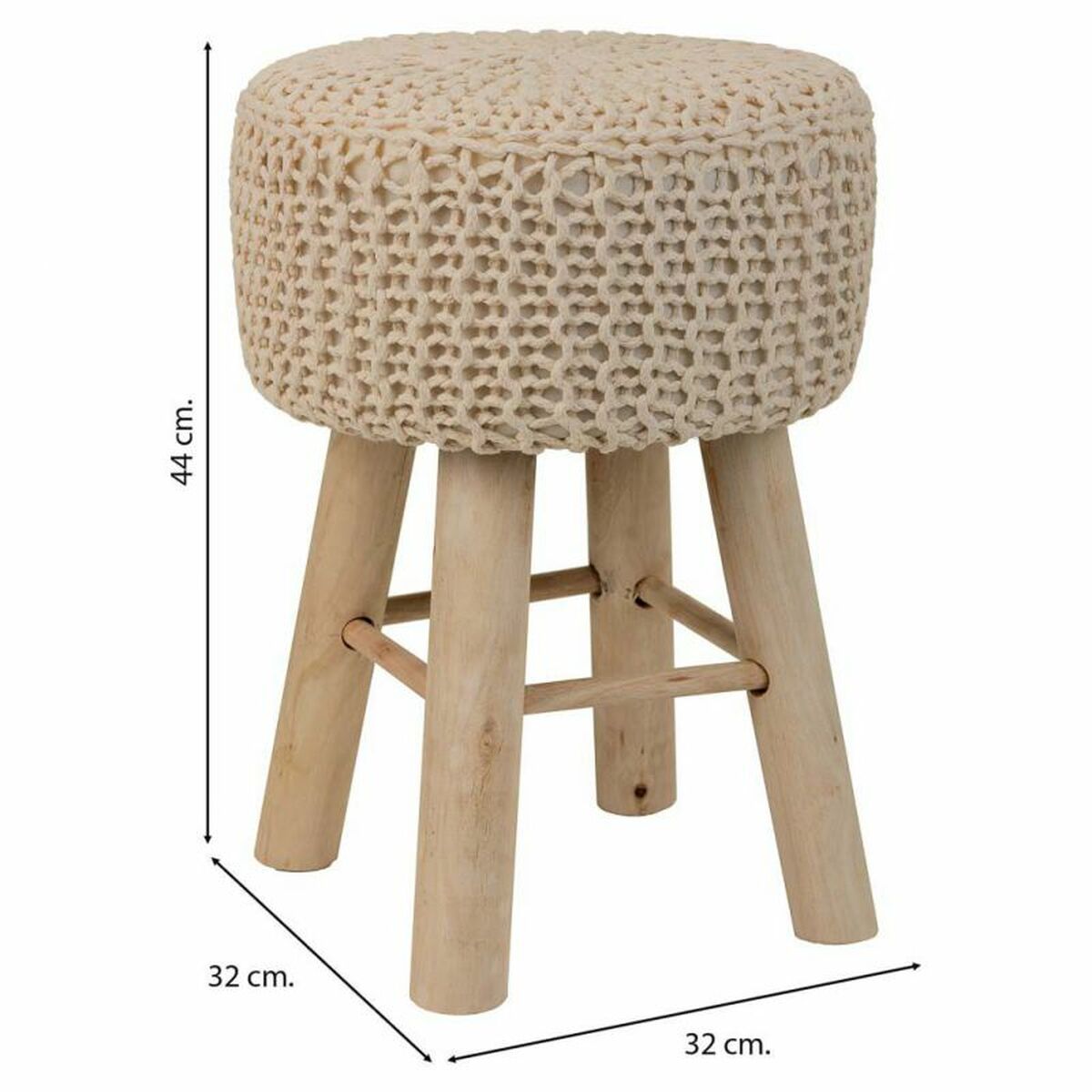 Stool Alexandra House Living Cream Bamboo Pinewood Sponge MDF Wood 32 x 44 x 32 cm