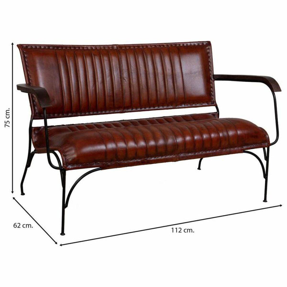 Bench Alexandra House Living Brown Leather Metal Iron 62 x 75 x 112 cm