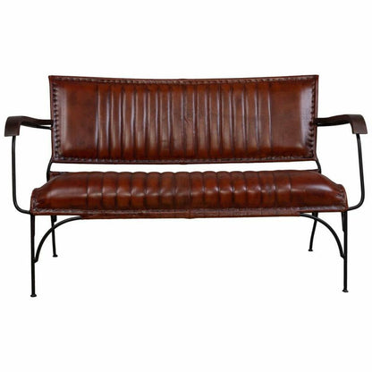 Bench Alexandra House Living Brown Leather Metal Iron 62 x 75 x 112 cm