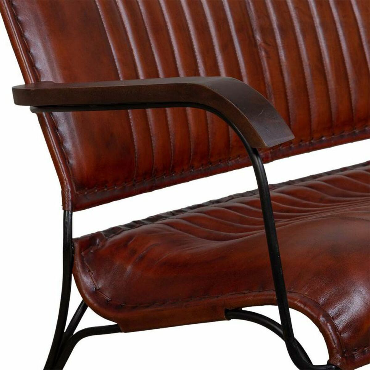 Bench Alexandra House Living Brown Leather Metal Iron 62 x 75 x 112 cm