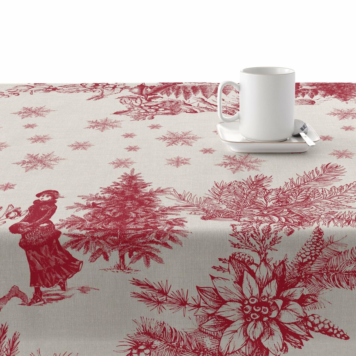 Stain-proof resined tablecloth Belum Christmas Toile Red Linen 250 x 140 cm