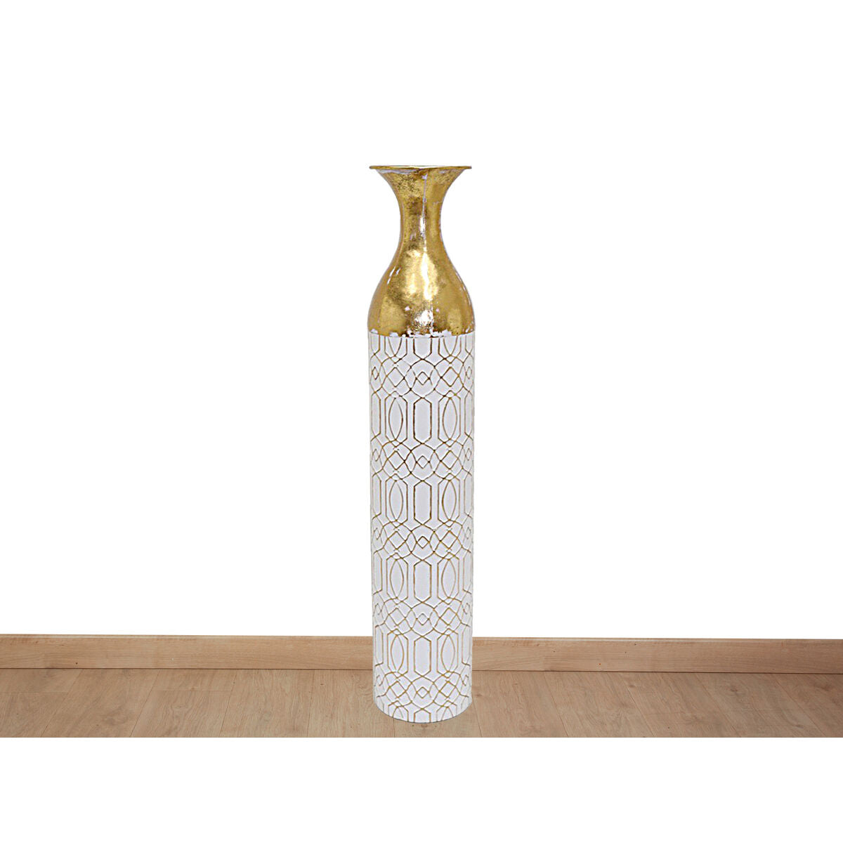 Floor vase Alexandra House Living White Golden Metal 15 x 78 x 15 cm