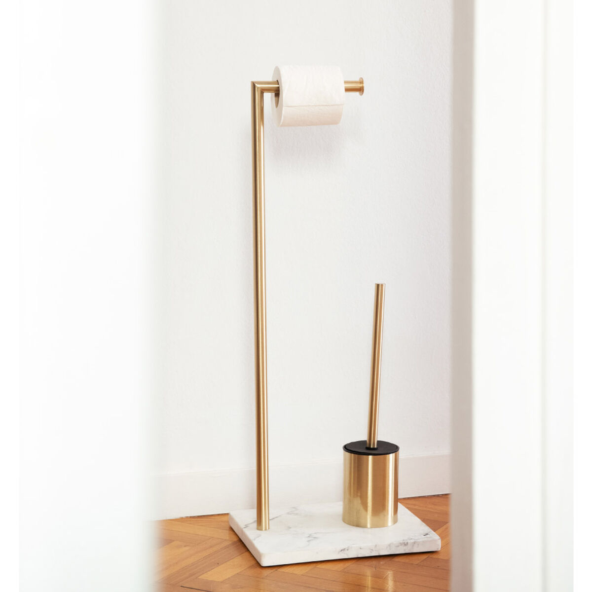 Toilet Paper Holder with Brush Stand Andrea House Golden