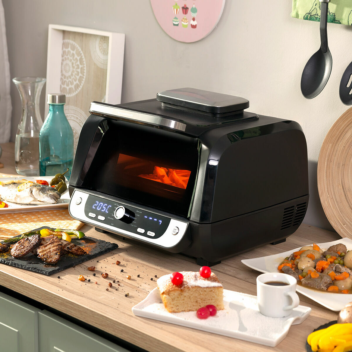 Air Fryer med grill, tilbehør og opskriftsbog InnovaGoods Fryinn 12-i-1 6000 sort stål 3400 W 6 L