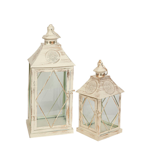 Lantern set Romimex White Metal Glass 2 Pieces