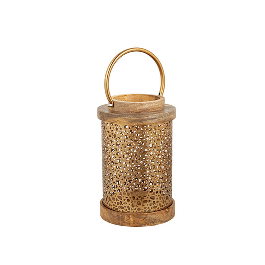 Lantern Romimex Brown Golden Wood Metal 16 x 27 x 16 cm Romimex