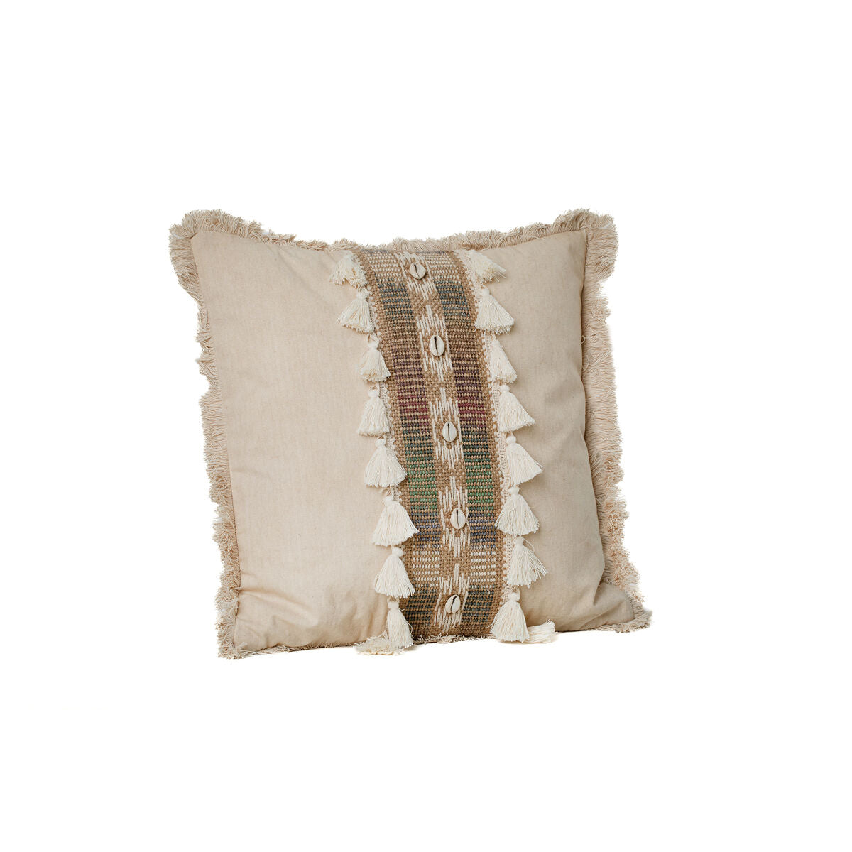 Cushion Romimex Beige Tassels 45 x 8 x 45 cm