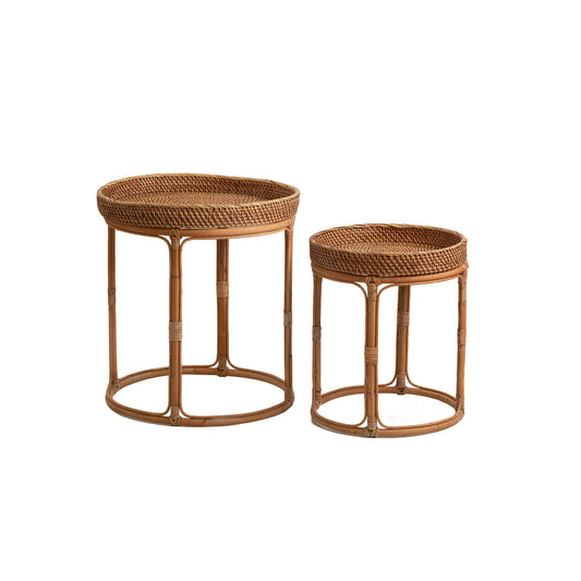 Set of 2 tables Romimex Natural Bamboo Rattan 35 x 45 x 35 cm