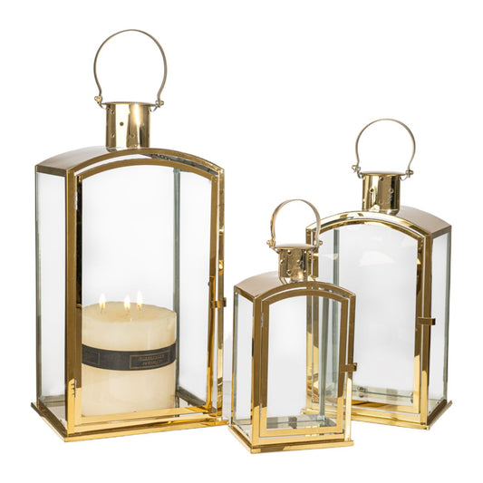 Lantern set Romimex Golden Metal Glass 24 x 54 x 20 cm 3 Pieces Romimex