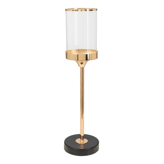 Candleholder Romimex Golden Metal Glass 12 x 47 x 12 cm