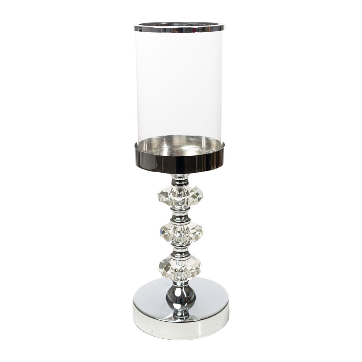 Candleholder Romimex Silver Metal Glass 12 x 34 x 12 cm