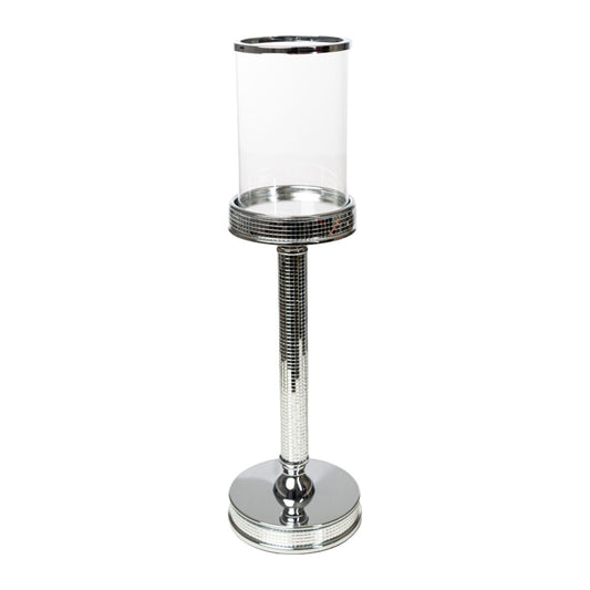 Candleholder Romimex Silver Metal Glass 12 x 42 x 12 cm Romimex