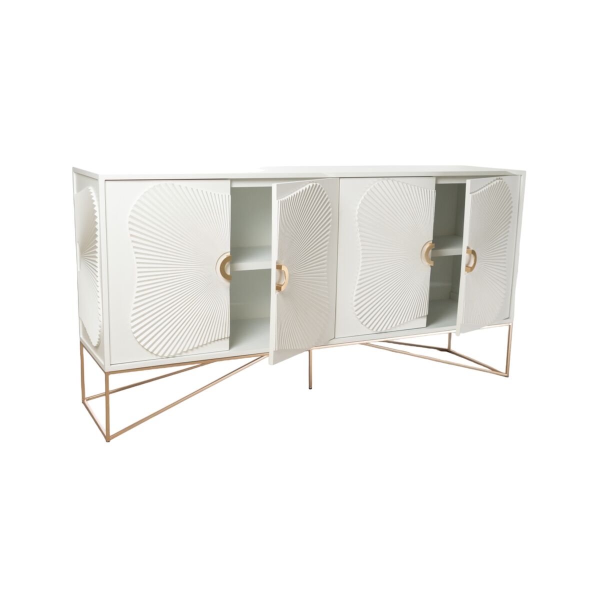 Sideboard Romimex White Golden Metal MDF Wood 157 x 80 x 38 cm