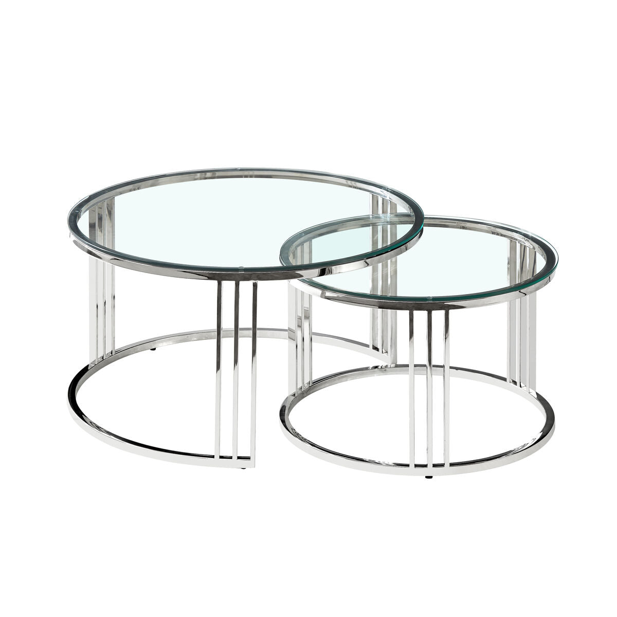 Tables set Romimex Silver Stainless steel Tempered glass 2 Pieces Romimex