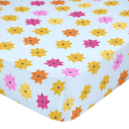 Fitted sheet HappyFriday MR FOX Blue Multicolour 60 x 120 x 14 cm Flowers HappyFriday