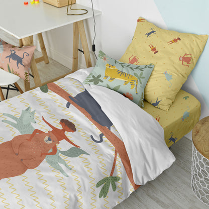 Duvet cover set HappyFriday Mr Fox Jungle life Multicolour Single 2 Pieces HappyFriday