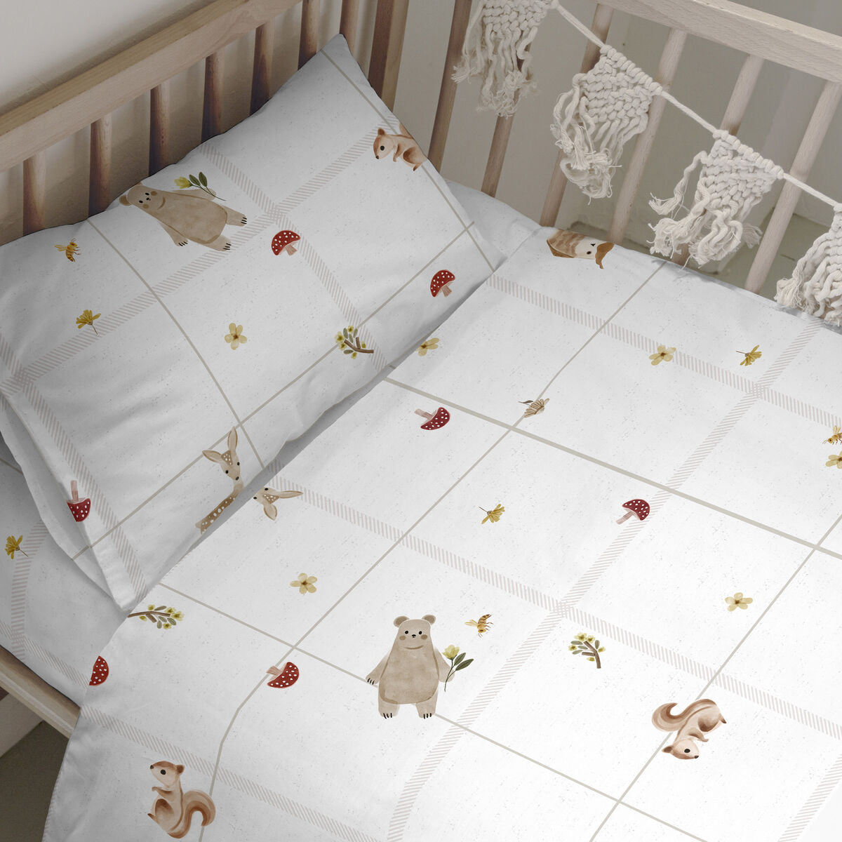 Duvet cover set HappyFriday Mini Woods animals Multicolour Baby Crib 2 Pieces