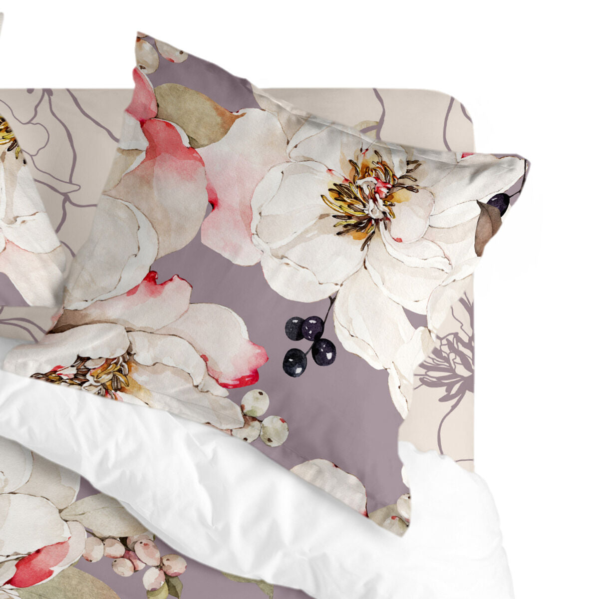 Pillowcase HappyFriday White Peonies Multicolour 60 x 60 cm HappyFriday