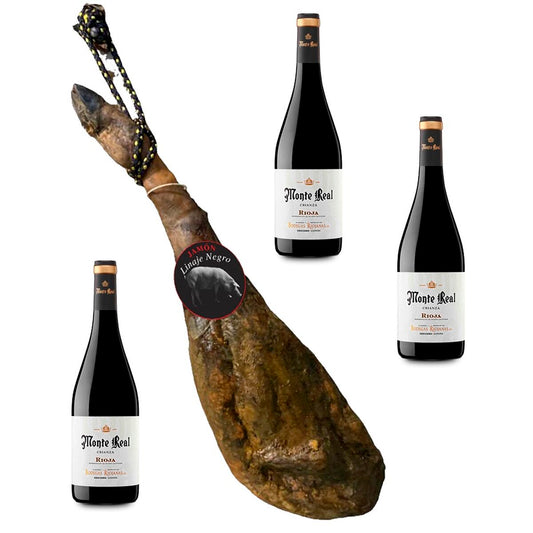 Bait Ham Linaje Negro 5,5 kg Bottle of red wine 750 ml x 3 Monte Real