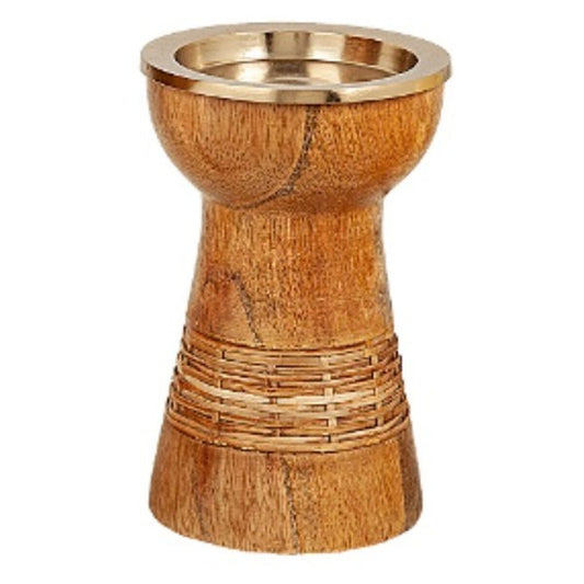 Candleholder Romimex Brown Golden Wood Metal 10 x 16 x 10 cm Romimex