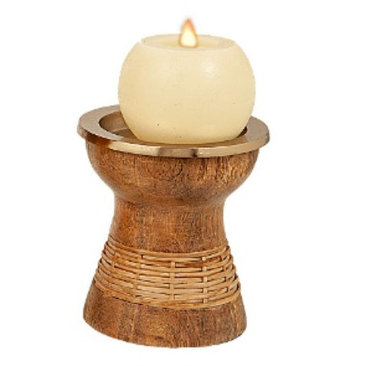 Candleholder Romimex Brown Golden Wood Metal 10 x 10 x 10 cm Romimex