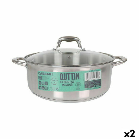 Casserole with glass lid Quttin Caesar Steel ø 30 x 11,5 cm (2 Units) Quttin