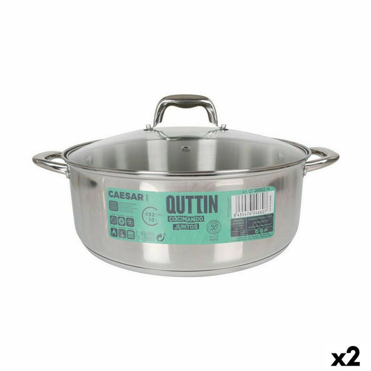 Casserole with glass lid Quttin Caesar Steel ø 32 x 12,5 cm (2 Units)