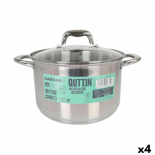 Pot with Glass Lid Quttin Caesar Steel ø 24 x 15,5 cm (4 Units) Quttin