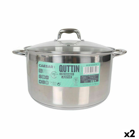 Pot with Glass Lid Quttin Caesar Steel ø 32 x 18,5 cm (2 Units)