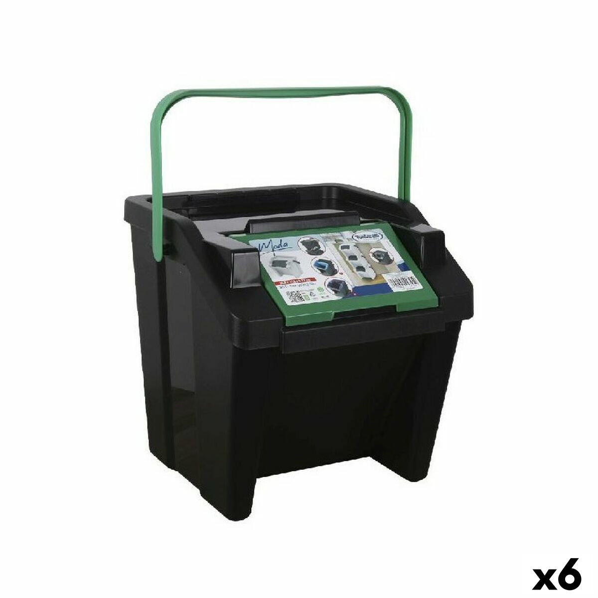 Recycling Waste Bin Tontarelli Moda Stackable 28 L Green (6 Units) Tontarelli