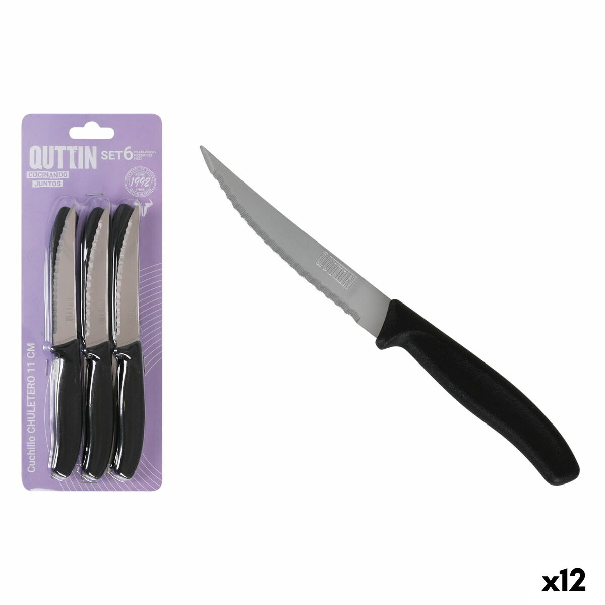 Knivsæt Quttin 11 cm sort sølv 6 stykker (12 enheder)