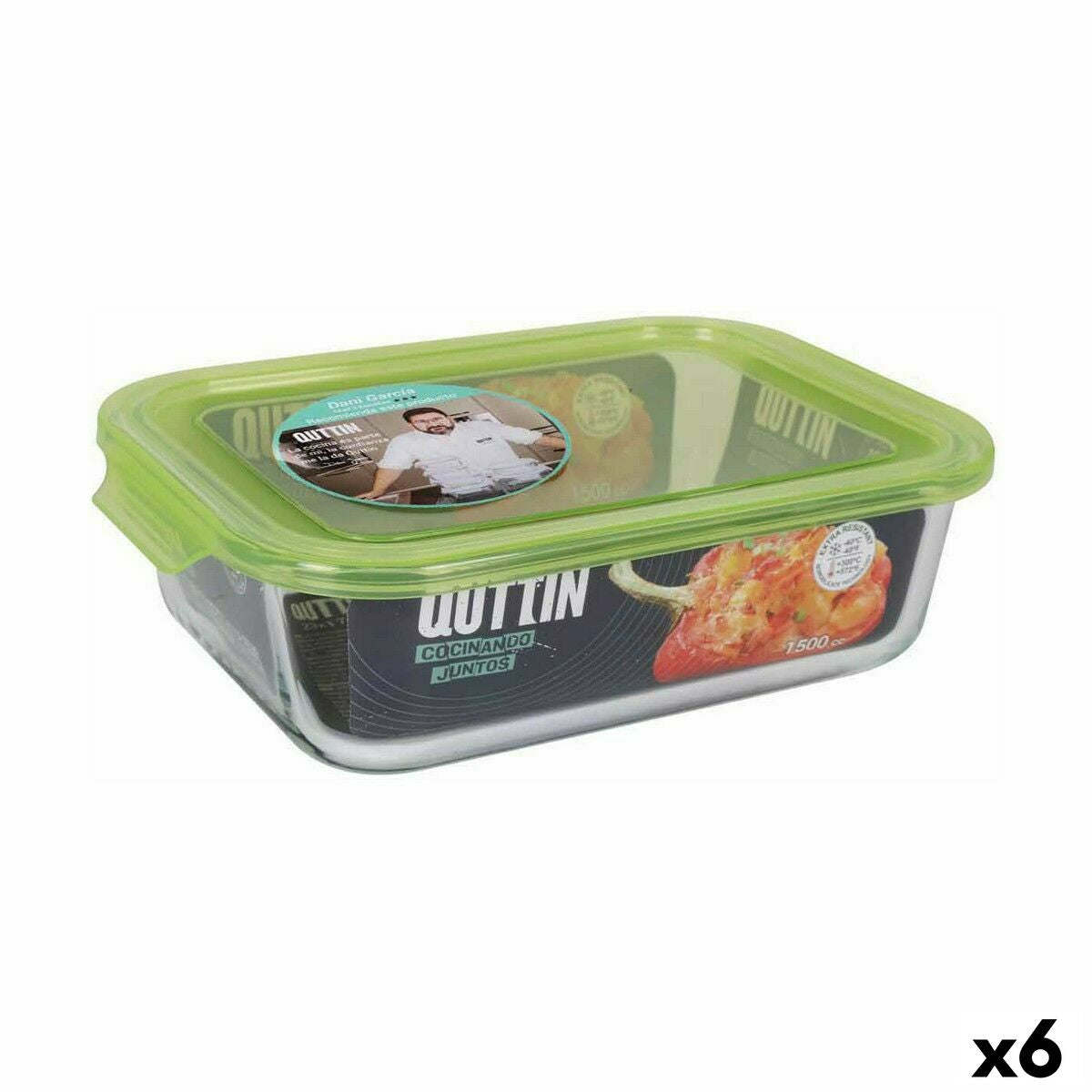 Rectangular Lunchbox with Lid Quttin Green Rectangular 1,5 L (6 Units)