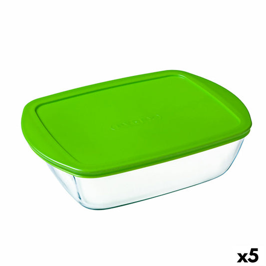 Rektangulær madpakke med låg Pyrex Cook&amp;store Px Grøn 2,5 L 28 x 20 x 8 cm Glassilikone (5 enheder)