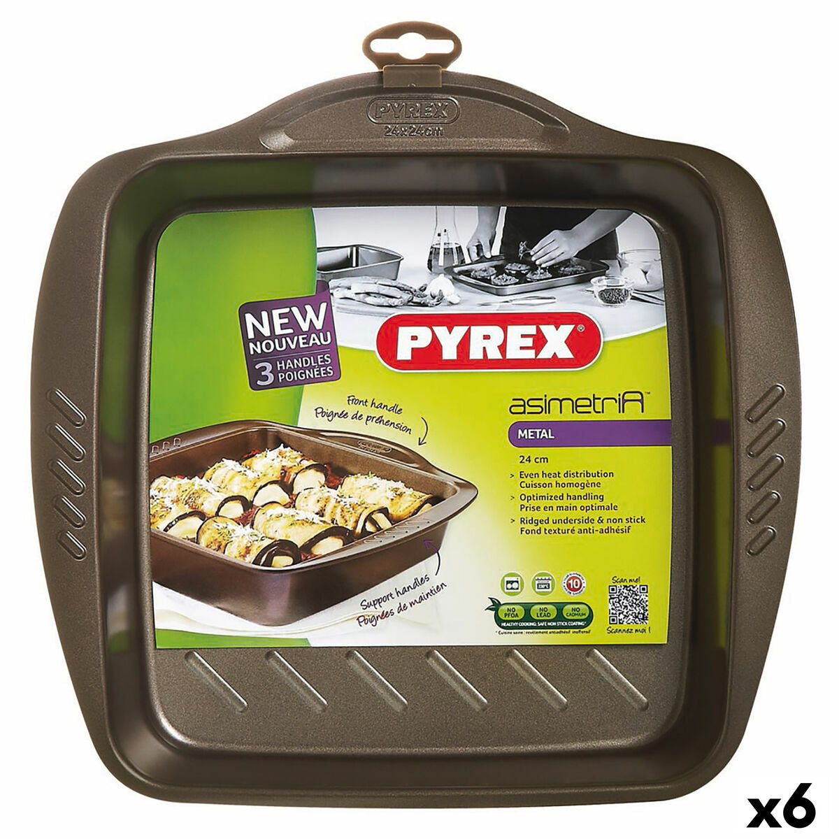 Ovnform Pyrex Asimetria kvadratisk sort metal 24 x 24 cm (6 enheder)