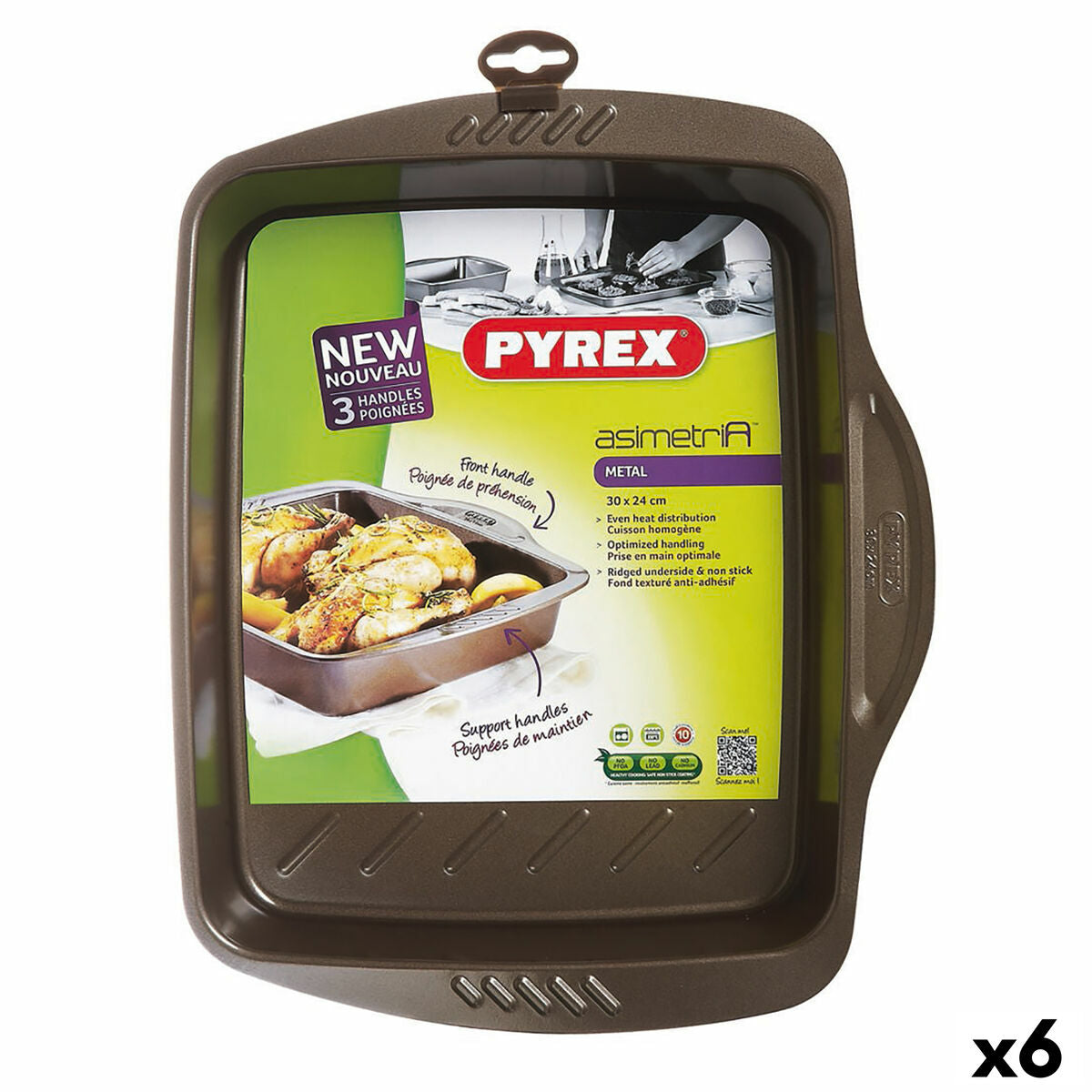 Ovnfad Pyrex Asimetria rektangulært metal 30 x 24 cm (6 enheder)