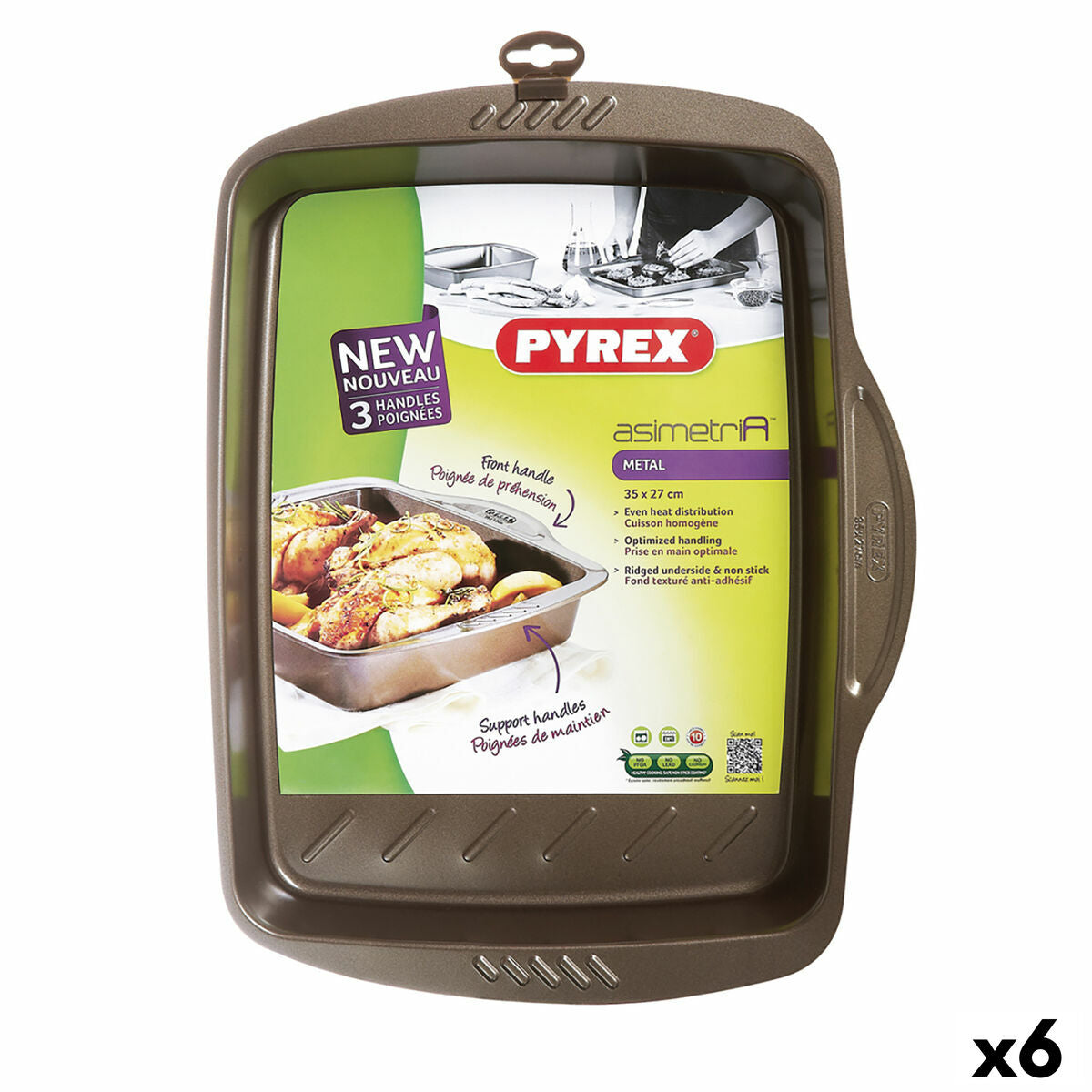 Rektangulær form Pyrex Asimetria Black Metal 35 x 27 cm Rektangulær (6 enheder)