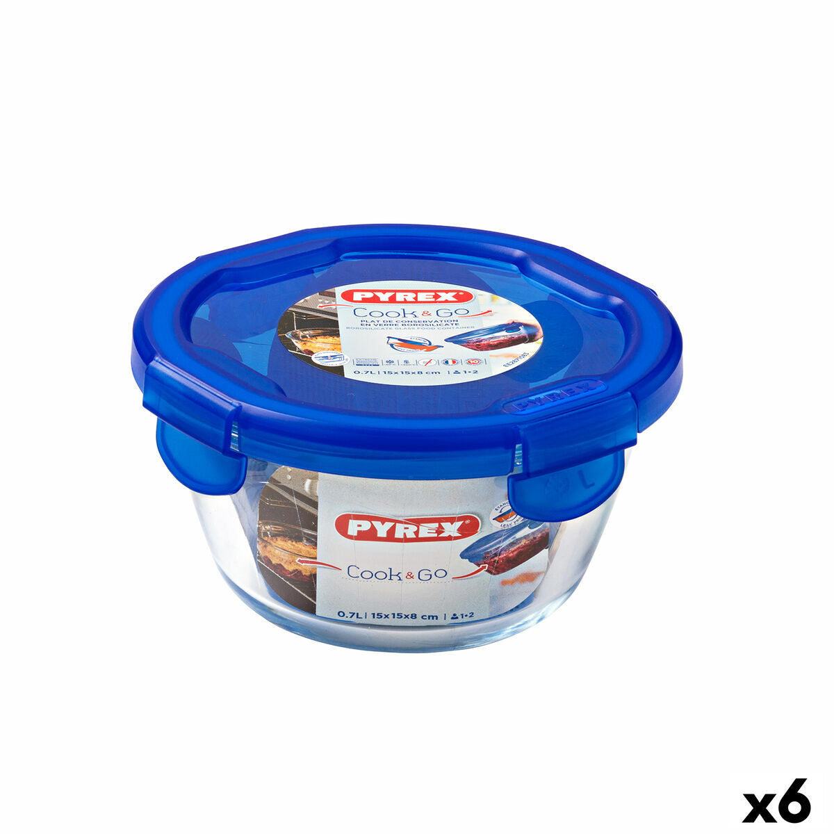 Hermetisk madkasse Pyrex Cook &amp; go 15,5 x 15,5 x 8,5 cm Blå 700 ml glas (6 enheder)