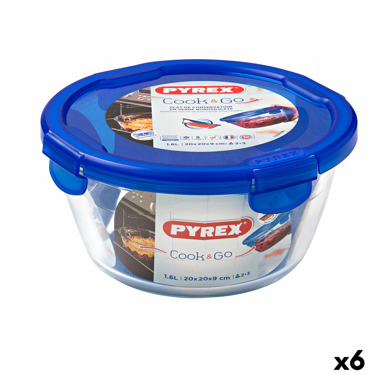 Hermetisk madkasse Pyrex Cook&amp;go 20 x 20 x 10,3 cm Blå 1,6 L glas (6 enheder)