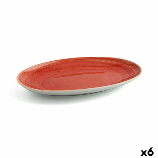 Serveringsfad Ariane Terra Oval Keramik Rød (Ø 32 cm) (6 enheder)