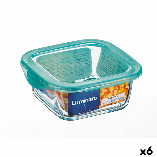 Firkantet madkasse med låg Luminarc Keep'n Lagon 15,6 x 6,6 cm Turkis 1,22 L glas (6 enheder)