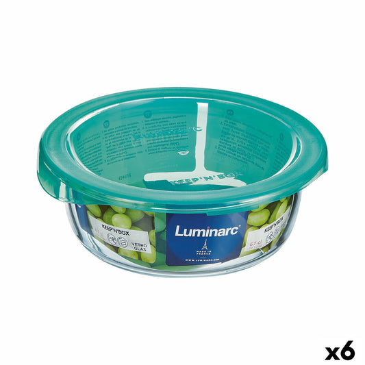 Rund madkasse med låg Luminarc Keep'n Lagon 13,5 x 6 cm Turkis 680 ml glas (6 enheder)