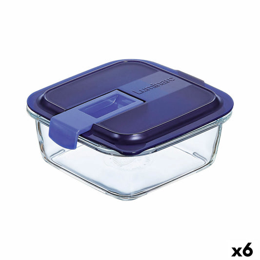 Hermetisk madkasse Luminarc Easy Box blåt glas (760 ml) (6 enheder)