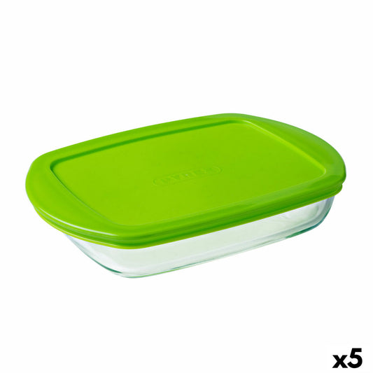 Rektangulær madpakke med låg Pyrex Prep&amp;store Px Grøn 1,6 L 28 x 20 cm glas (5 enheder)