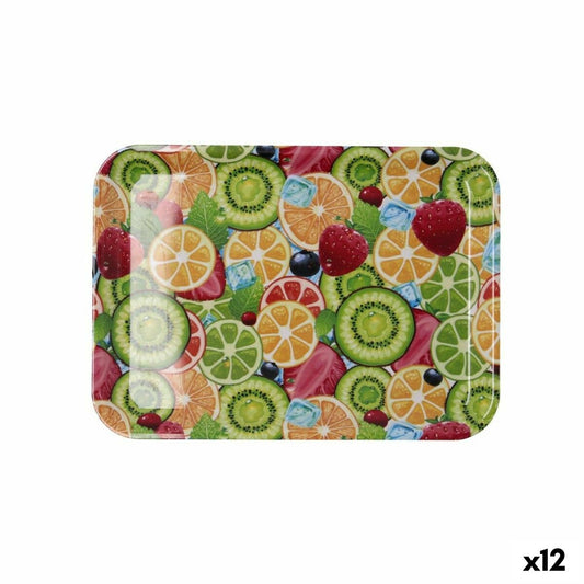 Morgenmadsbakke Quid Habitat Flerfarvet Plast 28 x 20 x 1,5 cm Med hanke Frugter (12 Enheder)