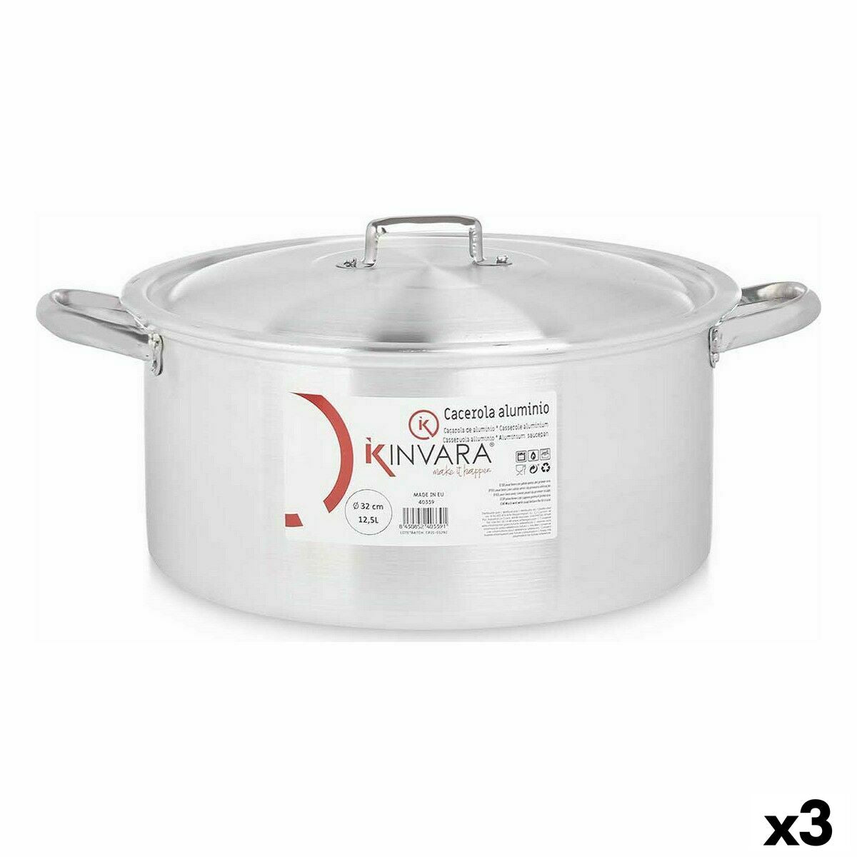 Gryde med låg Silver Aluminium 12,5 L (3 enheder)